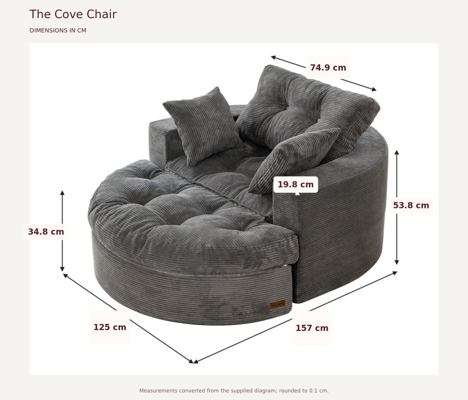 The Cove Chair measurements in centimetres