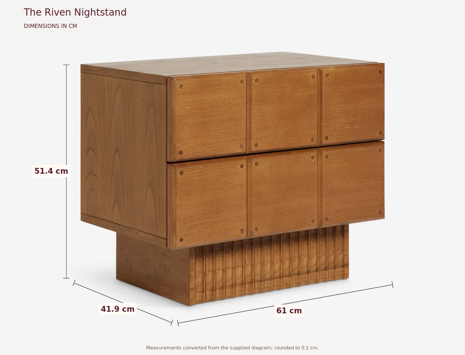 The Riven Nightstand measurements in centimetres