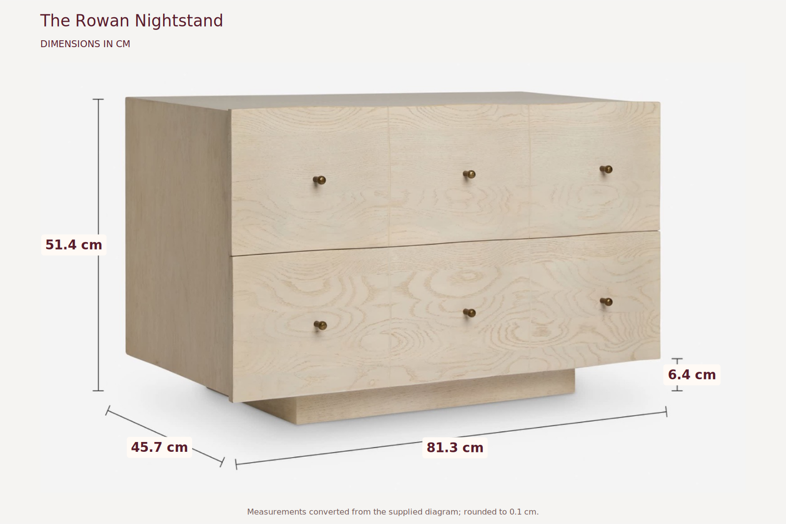 The Rowan Nightstand measurements in centimetres